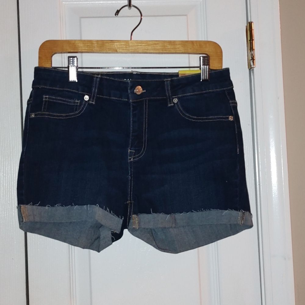 Roebuck & Co dark denim jean rough hem short shorts Sz 10 NWT Mid Rise
